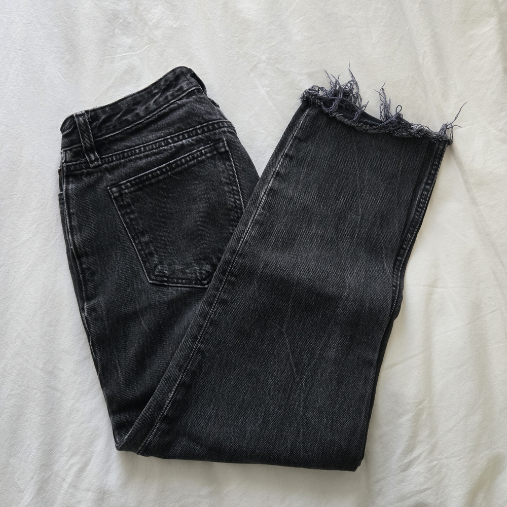 Abercrombie & Fitch Black Ankle Straight Jeans with Frayed Hem